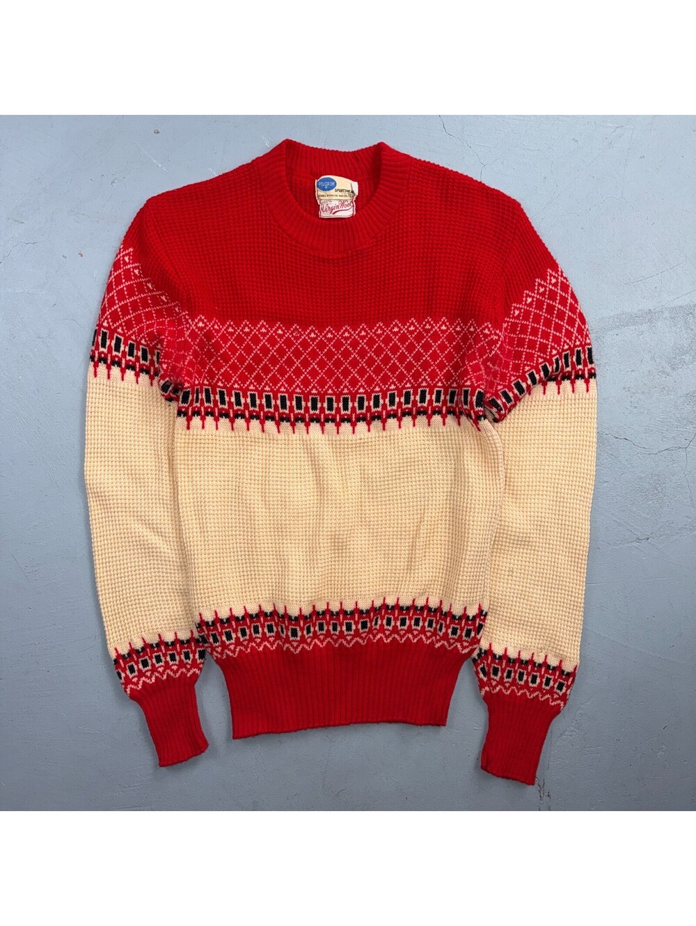VTG 1950s Pilgrim Sportswear Wool Sweater Small Sears USA Ugly Christmas Novelty